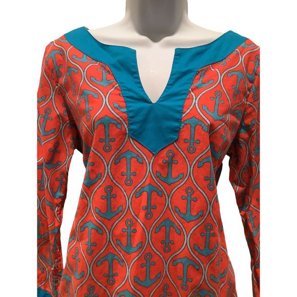 HADLEY ANCHOR PRINT SUMMER COTTON TUNIC OR COVER UP 6 - Picture 2 of 6